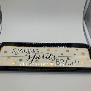 Grasslands Road Making Spirits Bright Ceramic Holiday Serving Tray Black Gold
